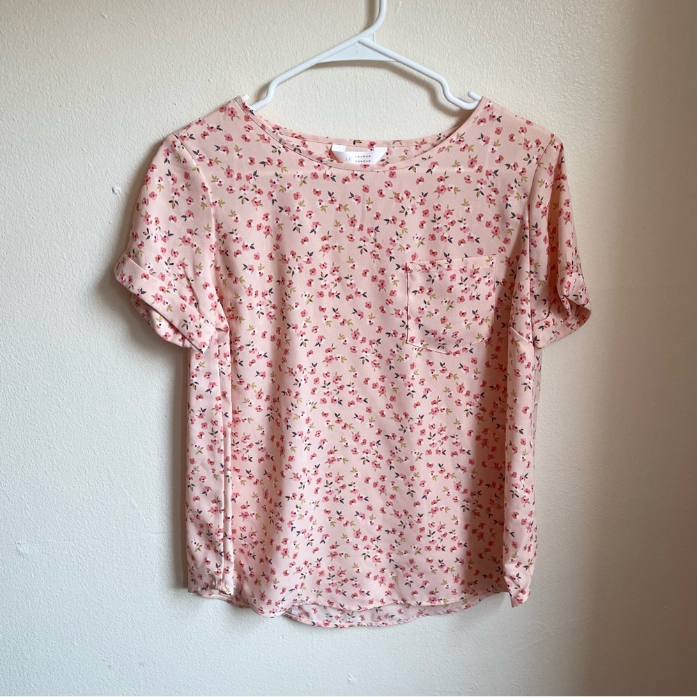 LC Lauren Conrad size XS Woven Pink Floral Pocket Top